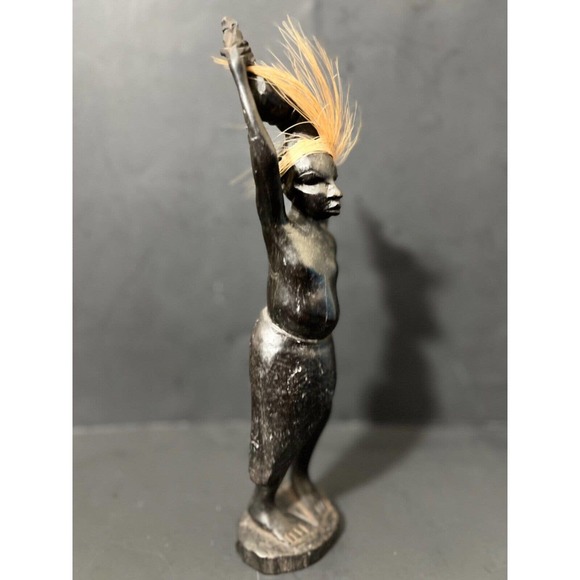 RARE Tribal African Vintage Figurine Ebony Man Wooden Hand Carved Statue 11 Inch - Picture 3 of 8